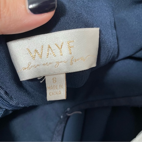 WAYF Rachel Off the Shoulder Gored Maxi Dress in Navy - Picture 8 of 10